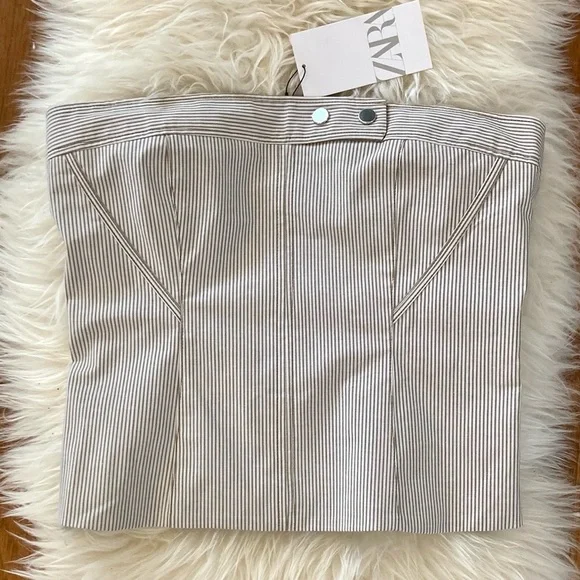 Zara Corset Look Stretch Poplin Striped Strapless Top - Picture 1 of 12